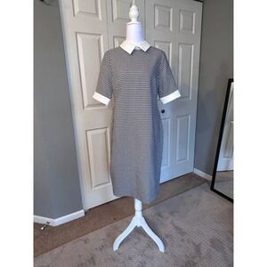 Shelby&Palmer Womens Dress Houndstooth Black White Peter Pan Collar‎ Size 8